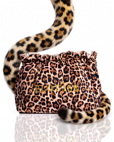 Ghepard Hot Hunt Print Leopard Geantă de machiaj cu volan, cu ciucuri perlat