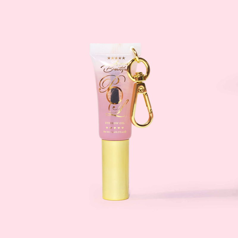 Mini tub de gel transparent pentru sprâncene P.Louise Babyccino Keychain pe fond roz