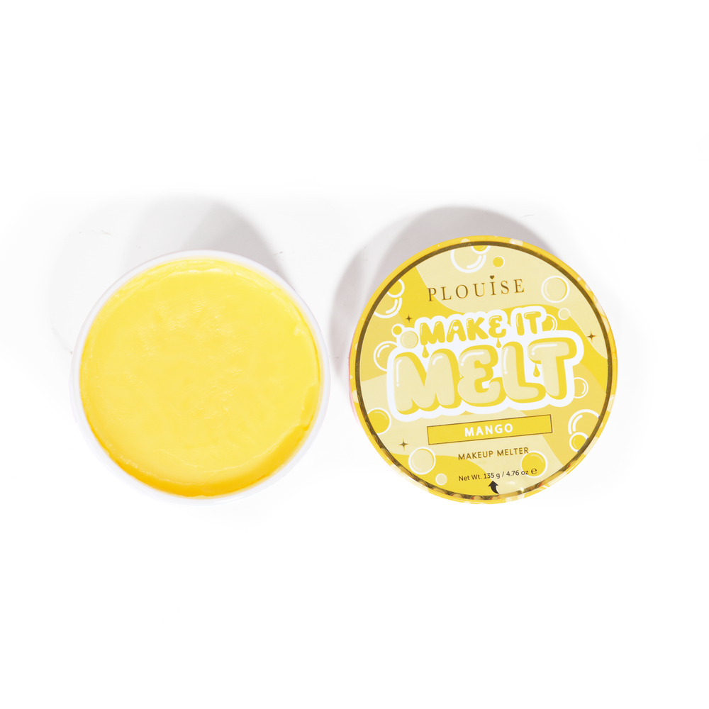 Deschideți cuva de balsam de curățare pentru machiaj P. Louise Make It Melt, cu parfum de mango, pe fundal alb