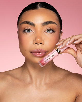 P.Louise Stay Shining Lip Gloss Lip Oil on a model