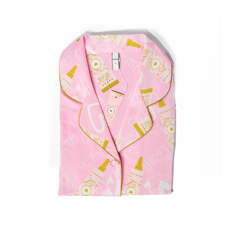 Pijamale roz pentru copii P.Louise, cu un design auriu cu tematică de bază P.Louise